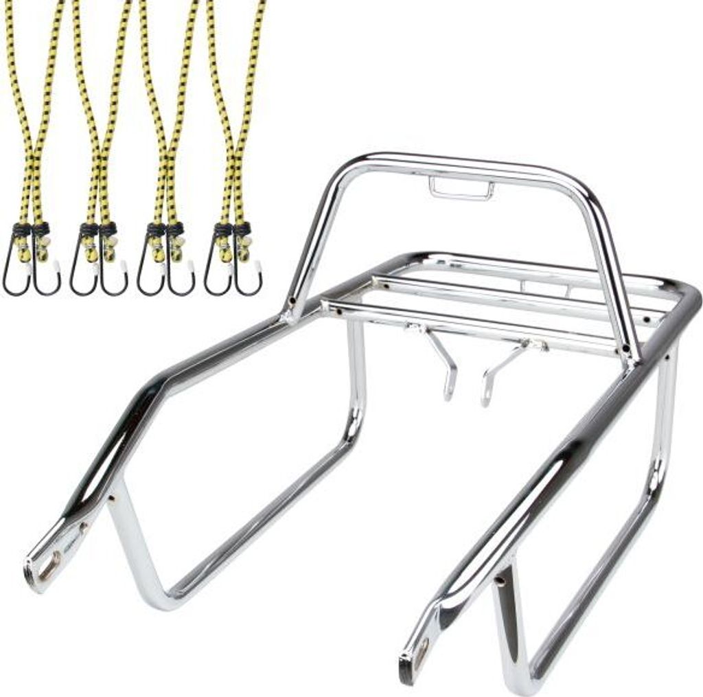 Gepäckträger chrom für Zündapp GTS 50, Typ 517 Moped, Mokick inkl. 4er Spanngummi-Set 60cm