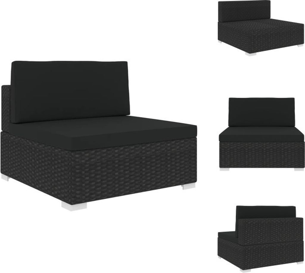 vidaXL Modular-Sofa-Mittelteil 1 Stk. + Auflagen Poly Rattan Schwarz - Gartensofaelemente