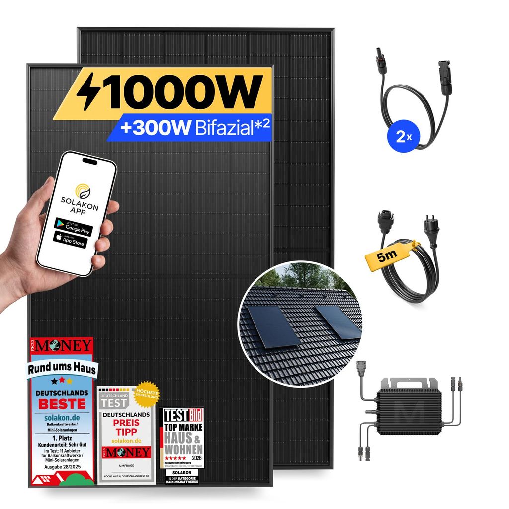 Balkonkraftwerk 1000W Solaranlage mit Ziegeldach Halterung Produktbild 