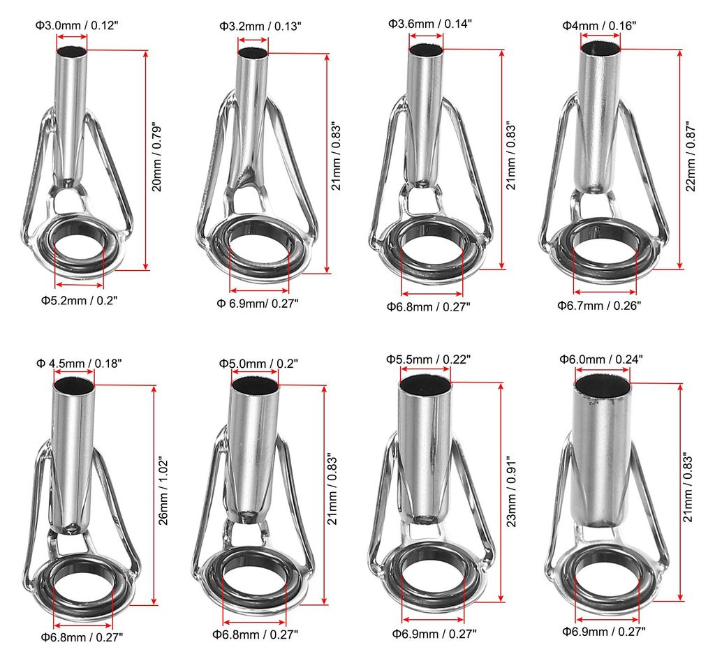 3-6mm Rohr Durchmesser Angeln Rute Spitzen Reparatur Kit 8Stk Edelstahl Stahl Ring Leitfaden fš¹r Salzwasser Sš¹?wasser Angeln Schwarz und Silber