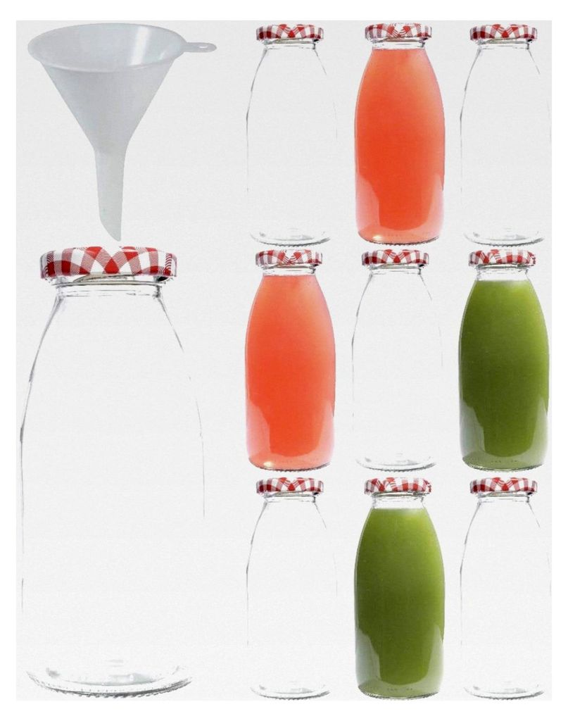 10 Glasflaschen 250 ml mit Schraubverschluss und Trichter