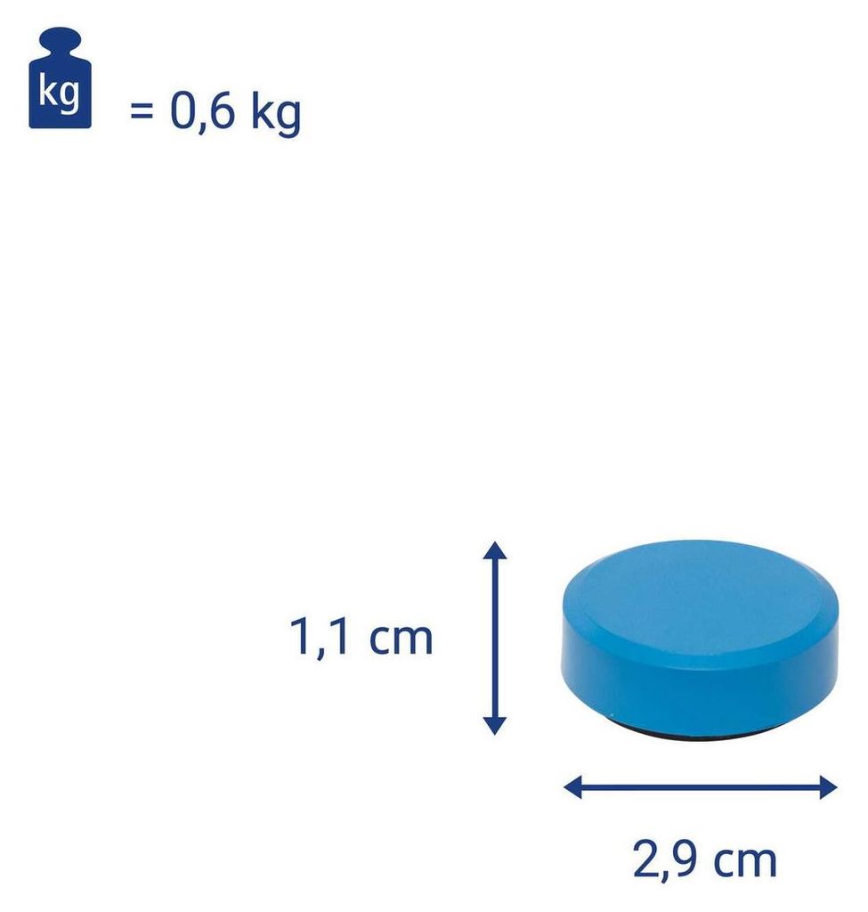 MAUL Magnet MAULpro recycling rund 20 Stück 0,6 kg Kunststoff Ferrit bruchsicher lackiert Ø 2.9 x 1.1 cm blau