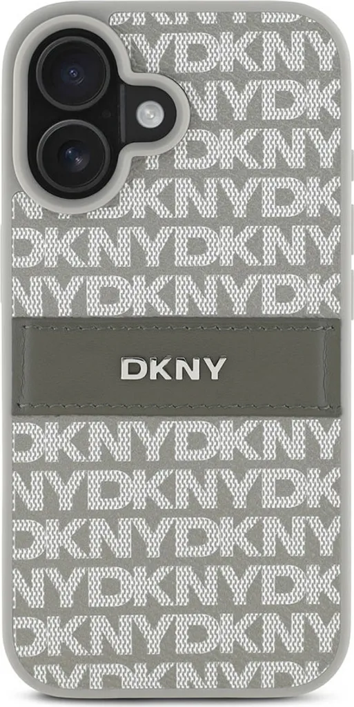 Custodia DKNY iPhone 16 Repeat Pattern Giallo-Grigio | Protezione Luxe