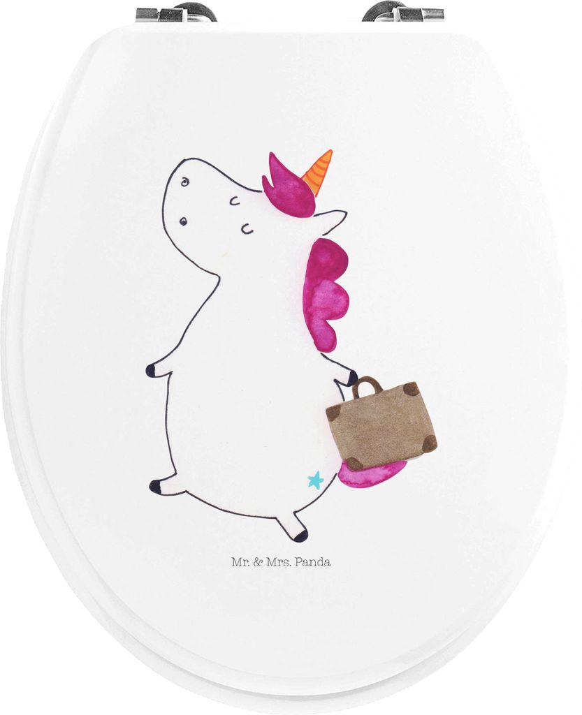 Mr. & Mrs. Panda Klo-Deckel Einhorn Koffer - Weiß - Geschenk, WC-Sitz, Abenteuer, Spaß, WC Sitz, Unicorn, Einhörner, mdf, Brille, Toilettendeckel