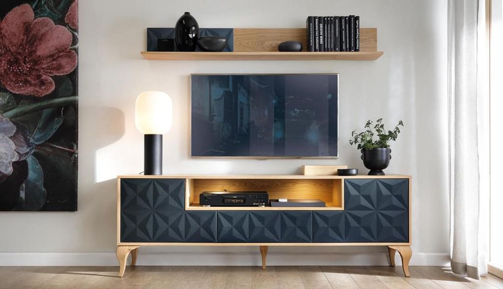 Wohnzimmer Set TV-Lowboard s Medienmöbel Holz Wandregal