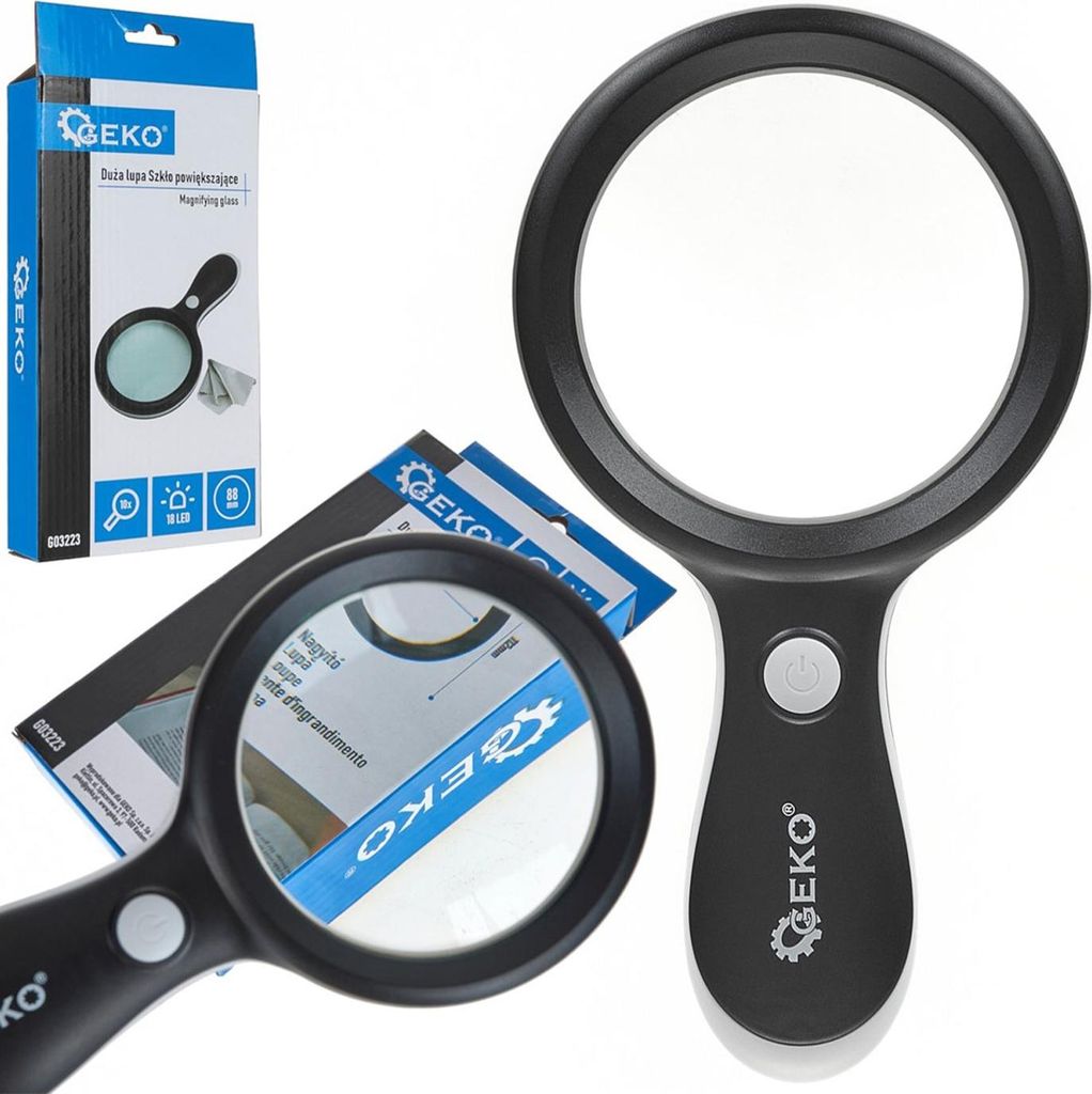 GEKO Lupa 88 mm s LED světlem, 18 LED, 10 x zvětšení - Obrázek produktu 