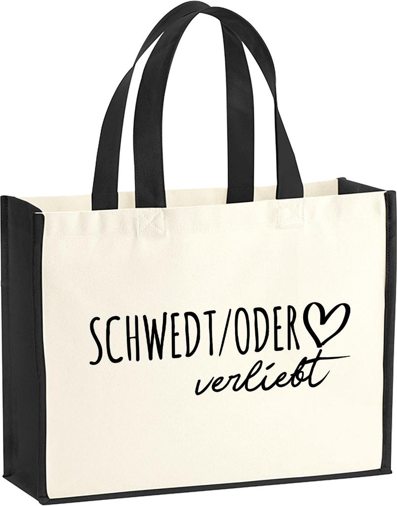 Huuraa Jutetasche Schwedt Oder verliebt 21 Liter Black Jute und Baumwolle Einkaufstasche Geschenkidee