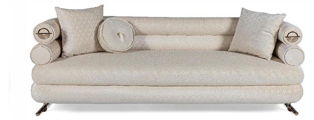 Beiger stilvoller 3-Sitzer-Sofa Stoffsofa Polstermöbel für das Wohnzimmer