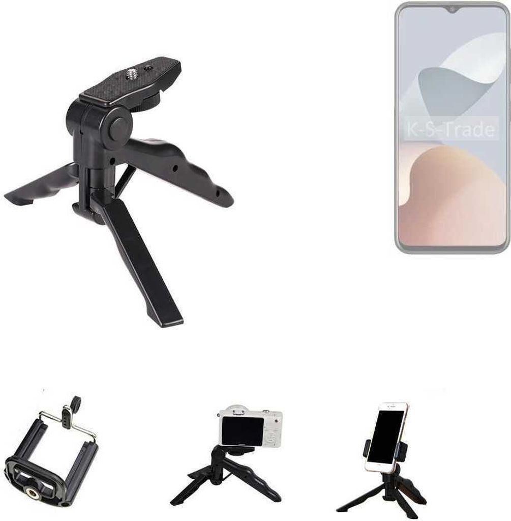 K-S-Trade Stativ Tisch-Ständer Dreibein Handy-Stativ Ständer kompatibel mit ZTE Blade A73 Mini-Stativ Smartphone Tripod Handy-Stativ aus Plastik