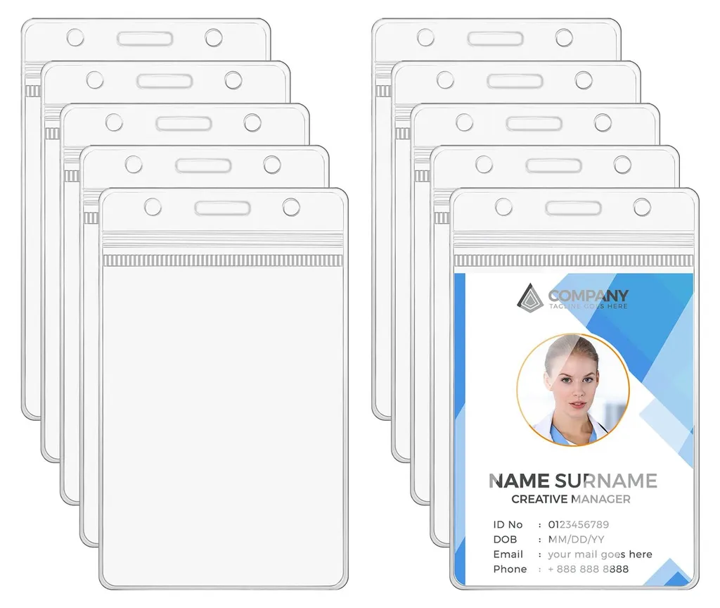 Lot de 10 pochettes pour cartes d'identité verticales et transparentes