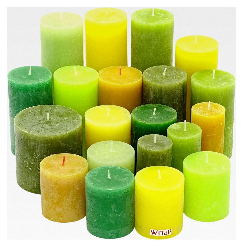 6 kg Rustikale Stumpenkerzen durchgefärbt Set in gemischten Farben (Gelb-Grün 03)