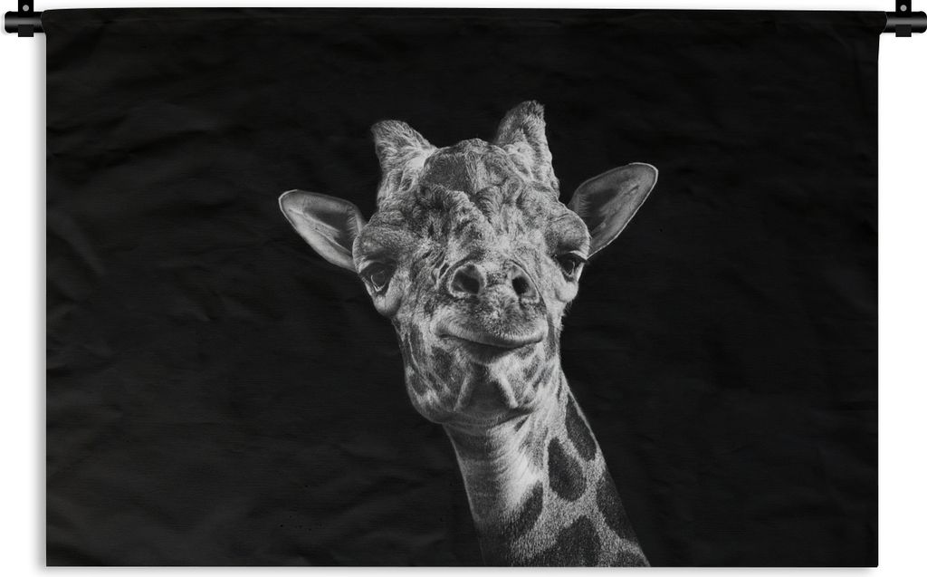 MuchoWow Wandteppich Wandbehang Giraffe vor schwarzem Hintergrund in schwarz und weiß 60x40 cm Tapisserie Dekoration Wandtuch - Wanddekorationen