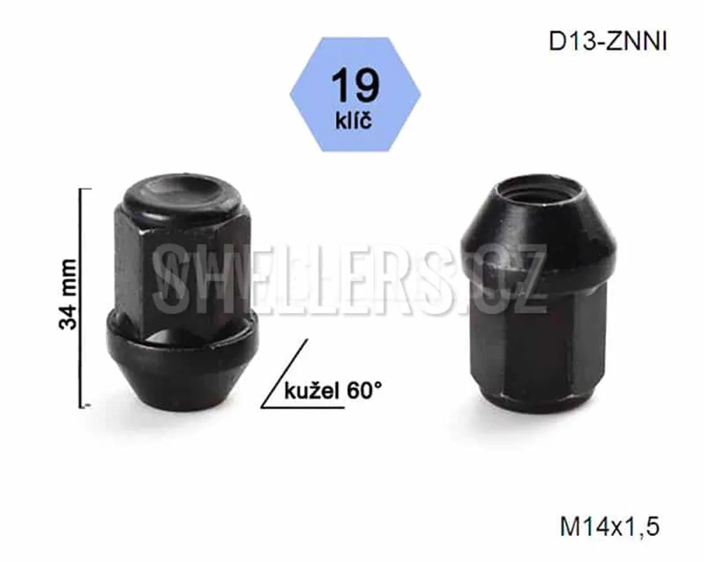 Dadi Ruota Neri M14x1,5 Conici Chiusi 34mm - Kit D13-BLACK SW19