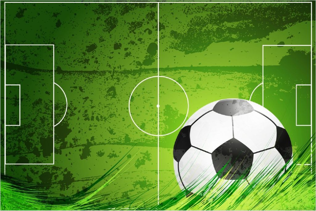 Wallario Poster - Fußball-Feld klassisch grün mit Ball, Kunstdruck Größe: 100 x 150 cm