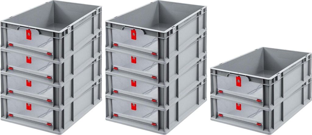 SparSet 10x Eurobox NextGen Insight Cover | HxBxT 17x40x60 | 34 Liter | Niedrig/Rot | Eurobehälter, Transportbox, Transportbehälter, Stapelbehälter