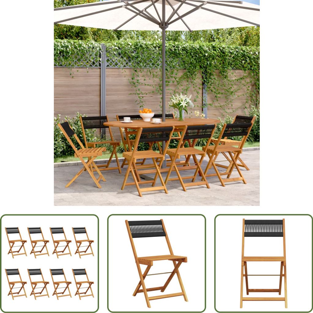 The Living Store Gartenstühle 8 Stk. Klappbar Schwarz Massivholz Akazie