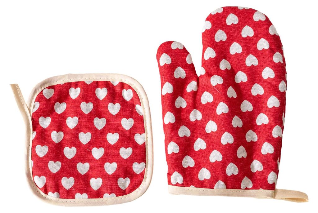 Dicke Baumwoll-Ofenhandschuhe mit Herzmuster, hitzebeständig, geeignet für Mikrowelle, Grill und Kochen, rutschfest, atmungsaktiv, unverzichtbare...