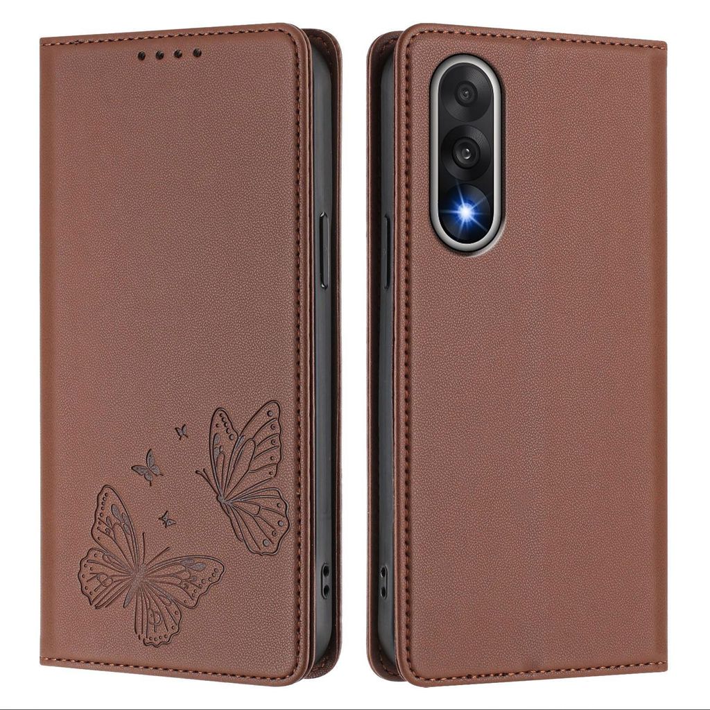 Lederhülle für OnePlus Nord 5 / Ace 5 Ultra, Schmetterling Prägung Leder Brieftasche Schutzhülle mit Ständer Braun