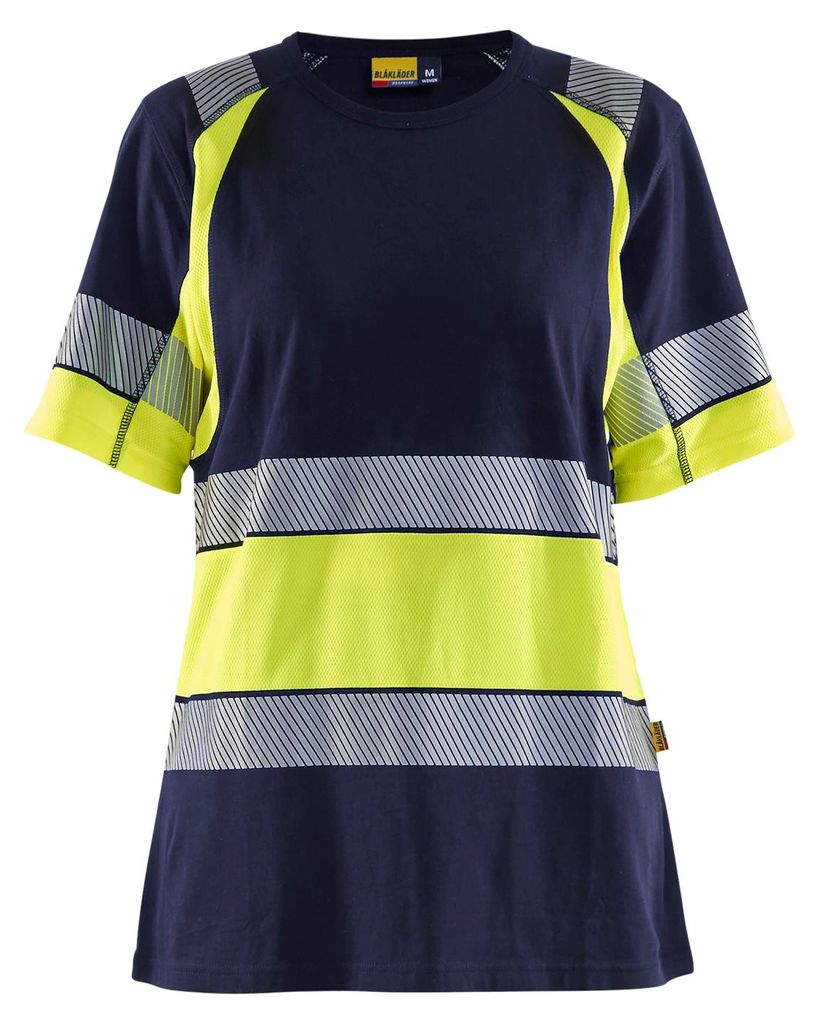 Blakläder Damen High Vis T-Shirt 3410, Farbe:Marineblau/Gelb, Größe:XXL