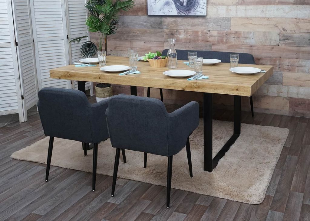 Esszimmer-Set MCW-L13, 2er-Set Stuhl+Sitzbank Esszimmergruppe Sitzgruppe Esszimmergarnitur, Stoff/Textil anthrazit