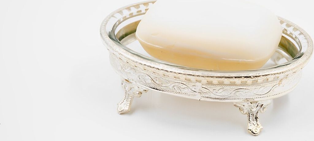 Seifenschale oval Glas & versilberte Kante Landhausstil Produktbild 