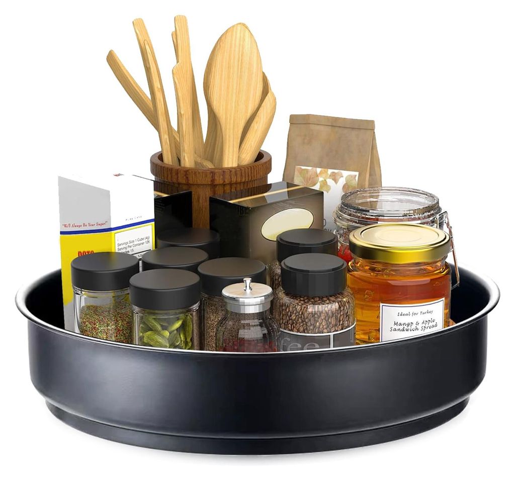 360-Grad-Drehschublade für die Küche, drehbare Gewürzschale aus Edelstahl, 31 cm drehbarer Organizer, Kühlschrank-Organizer für Küchengewürz...