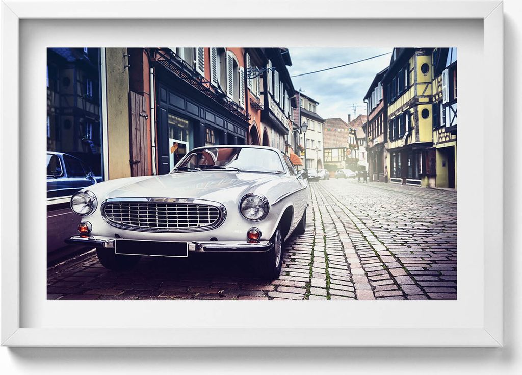 Retro-Auto– Wandbild mit Rahmen – Gerahmtes Bild – Wanddekoration – 60x40 cm – Schwarz Rahmen