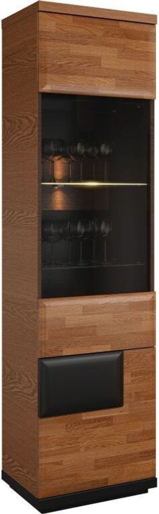 Wohnzimmerschrank, Vitrine, 52 cm breit, teilmassiv, Farbe: Walnuss / Schwarz