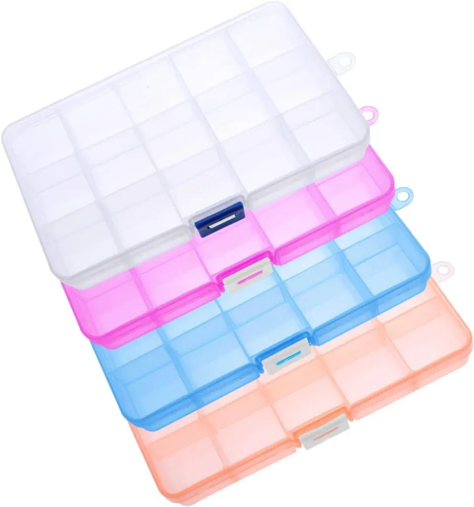 Boîte de rangement 15 compartiments plastique x4 pour perles et bijoux