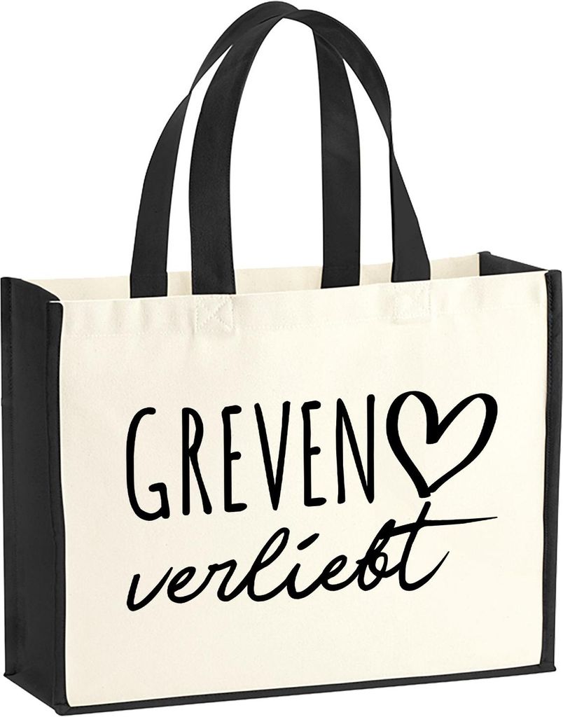 Huuraa Jutetasche Greven verliebt 21 Liter Black Jute und Baumwolle Einkaufstasche Geschenkidee