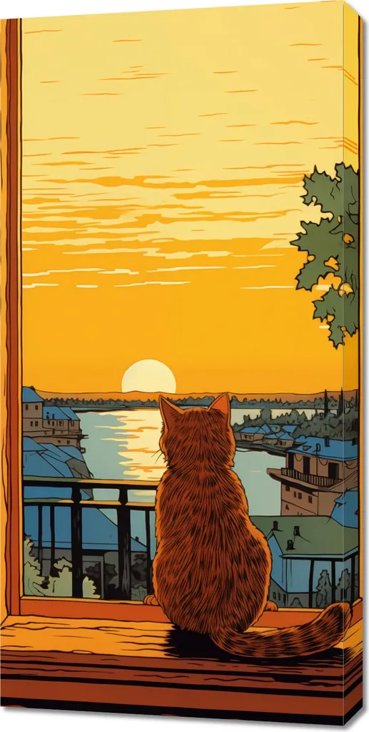 Quadro 50x100 cm Tramonto Occhi di Gatto - Tela Moderna Arredo Casa