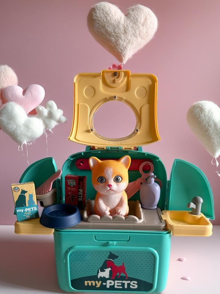 Katzenpflege-Set im Rucksack - Rollenspielset für Katzenfriseur mit 15 Zubehörteilen für Kinder ab 3 Jahren