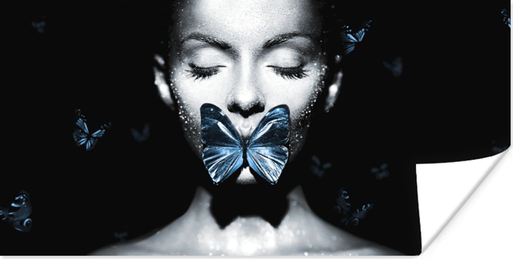 MuchoWow Poster Frau - Luxus - Schmetterling 80x40 cm - Wanddeko