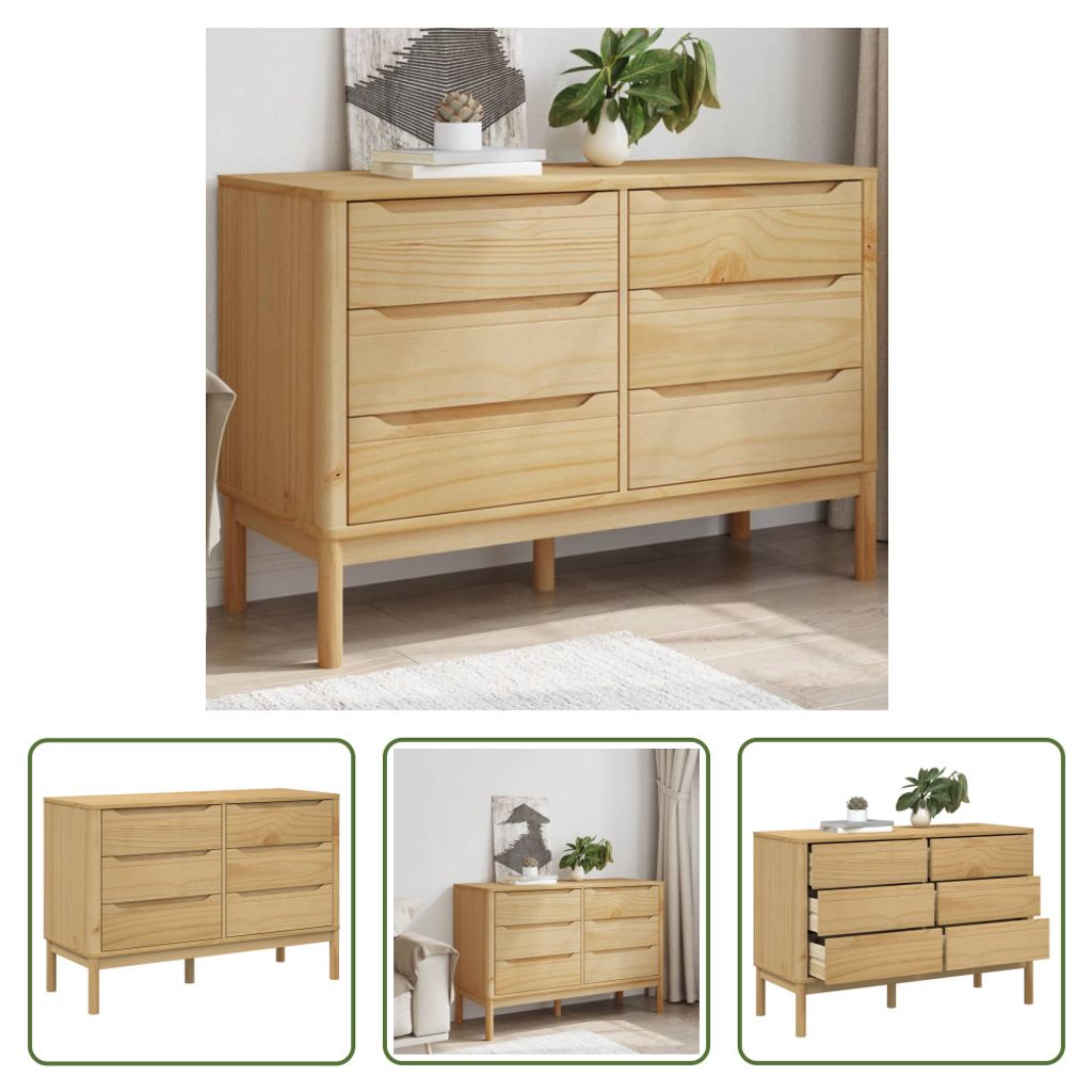 The Living Store Kommode FLORO Wachsbraun Massivholz Kiefer