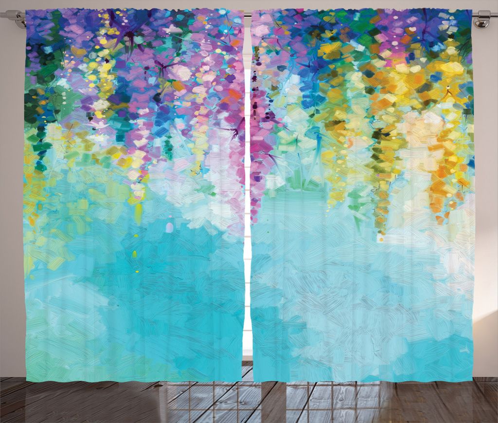 ABAKUHAUS Abstrakte Kunst Rustikaler Vorhang, Landschaft Frühling, Wohnzimmer Universalband Gardinen mit Schlaufen und Haken, 280 x 175 cm, Mehrfa...