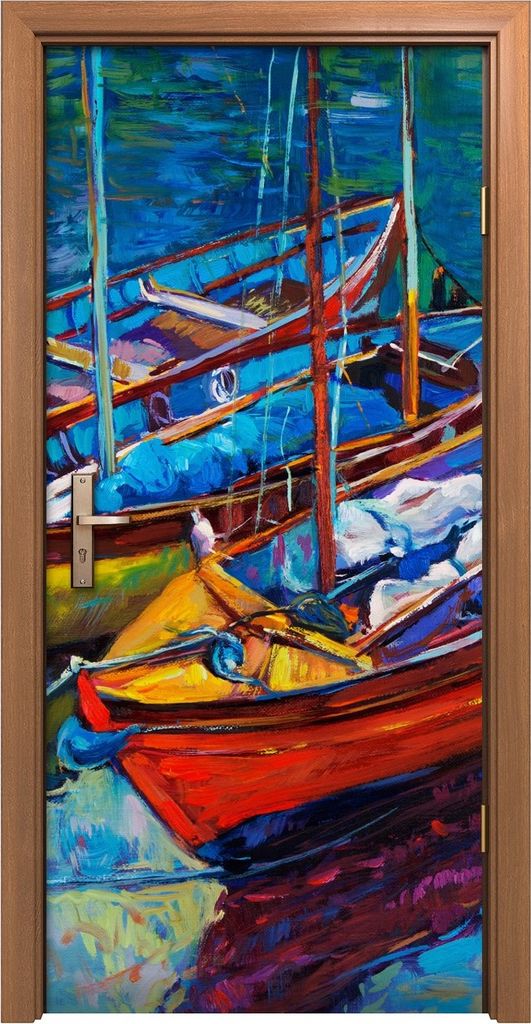 Türposter 90x200 cm Türaufkleber Türtapete Türfolie Klebefolie Wasserlandschaft See Meer Boote