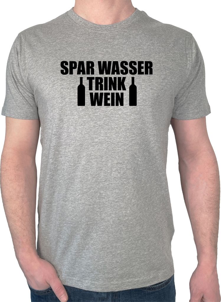 Huuraa Oberteil Spar Wasser Trink Wein Weinflasche Geschenk Größe S Sport Grey Bio Baumwolle Fairtrade Spar Wasser Trink Wein Aufmerksamkeit