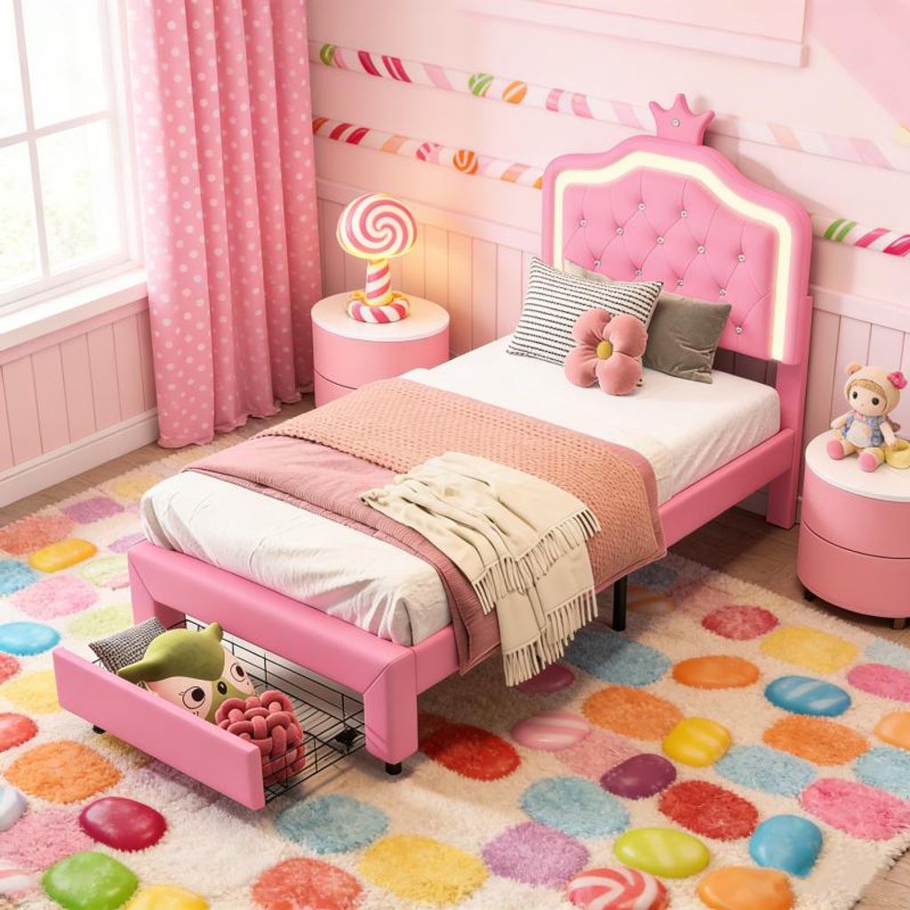 INONEFT Kinderbett 90x200 cm mit LED, Einzelbett mit Produktbild 