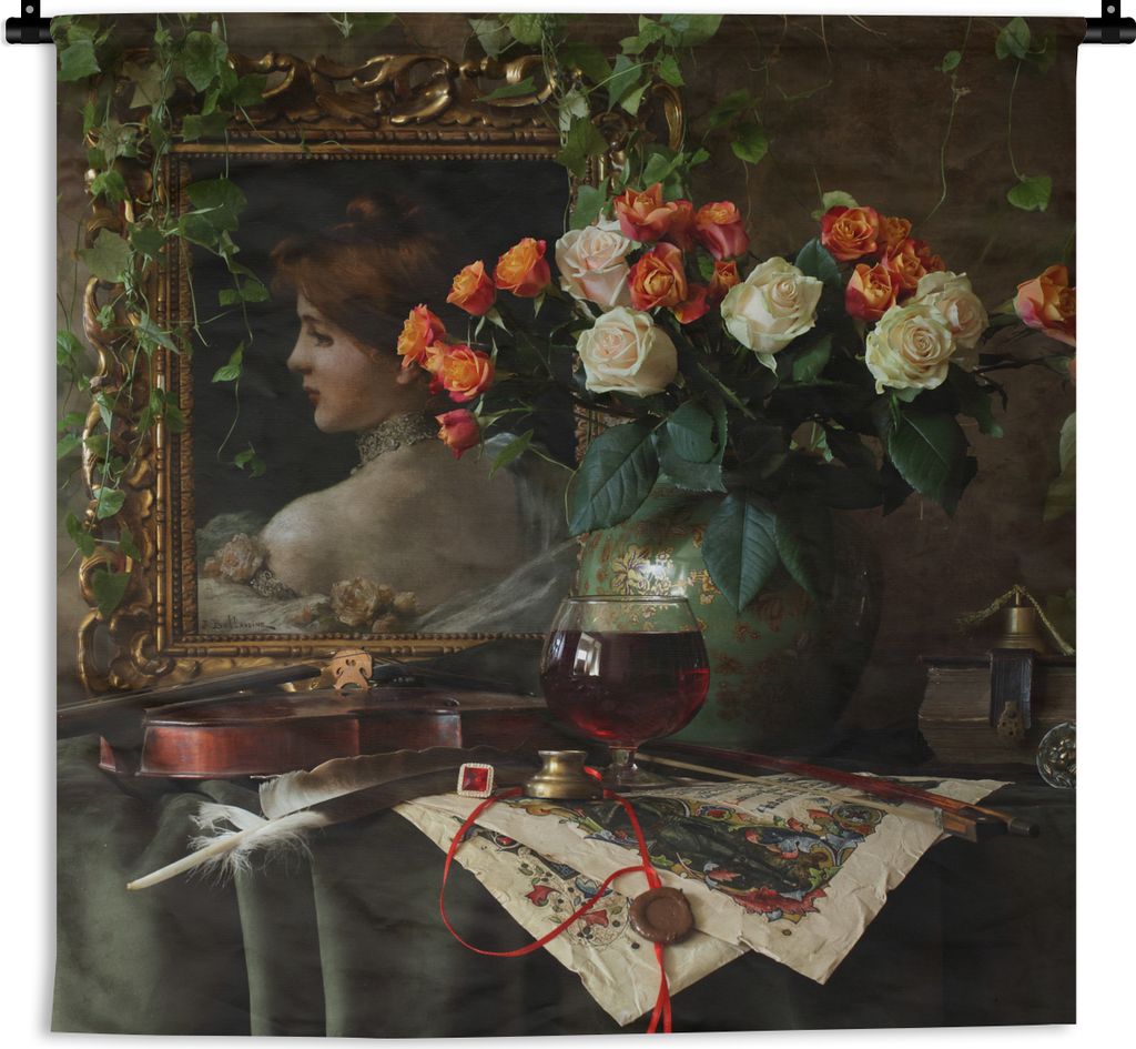 MuchoWow Wandteppich Wandbehang Stilleben - Malerei - Blumen 60x60 cm Tapisserie Dekoration Wandtuch - Dekorationen - Wand Decke