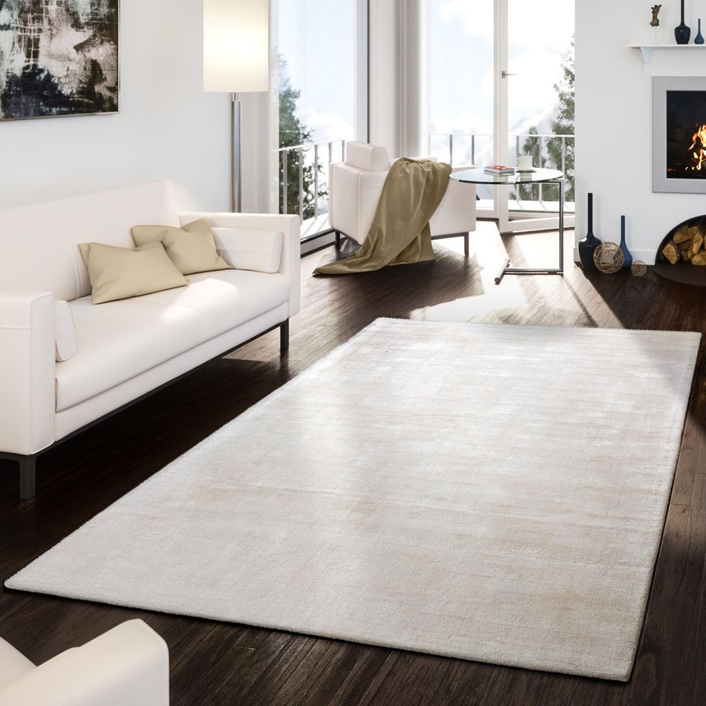 TT Home Wohnzimmer Teppich Viskose Kurzflor Unifarben Used Produktbild 
