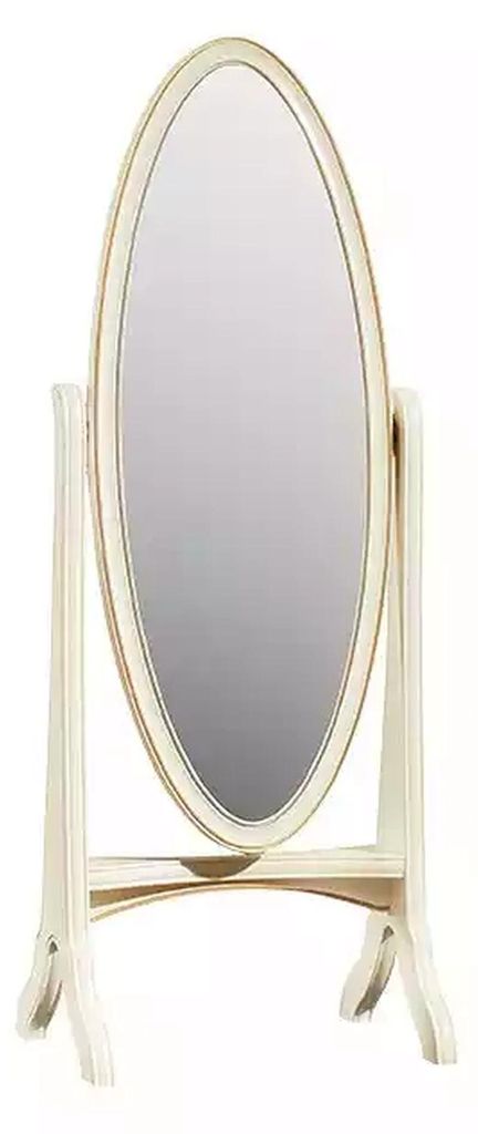 Wohnzimmer Bodenspiegel Spieglein Holzrahmen Oval weiß Standspiegel Spiegel
