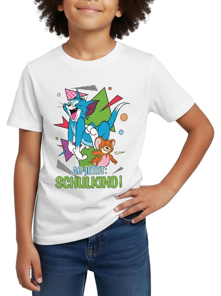 Spreadshirt Tom Und Jerry Ab Jetzt: Schulkind Kinder T-Shirt, 98/104 (3-4 Jahre), Weiß