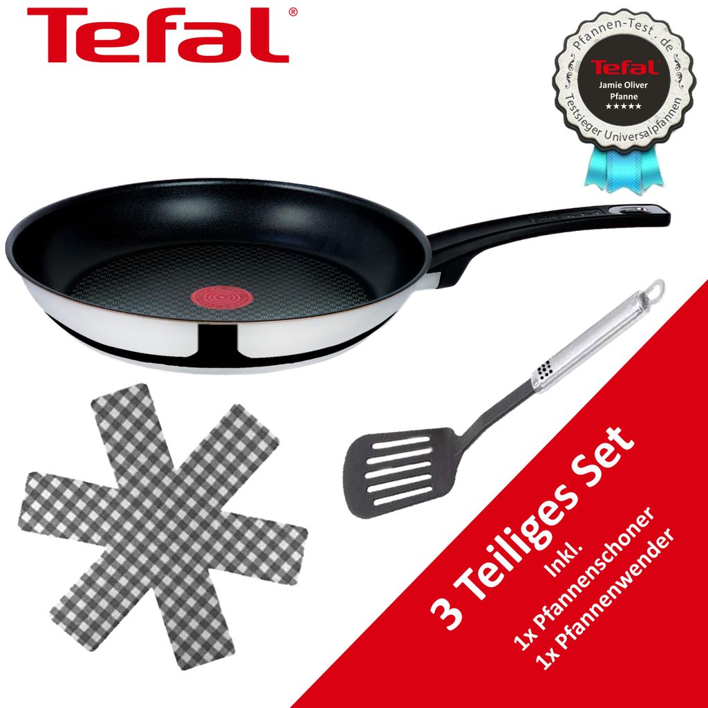 Tefal Bratpfanne Jamie Oliver E30 Pfanne 28cm, Bratpfanne alle Herdarten auch Induktion, Edelstahl 18/10 (Inkl. 1 Wender & Filzschoner, Pfannenset)