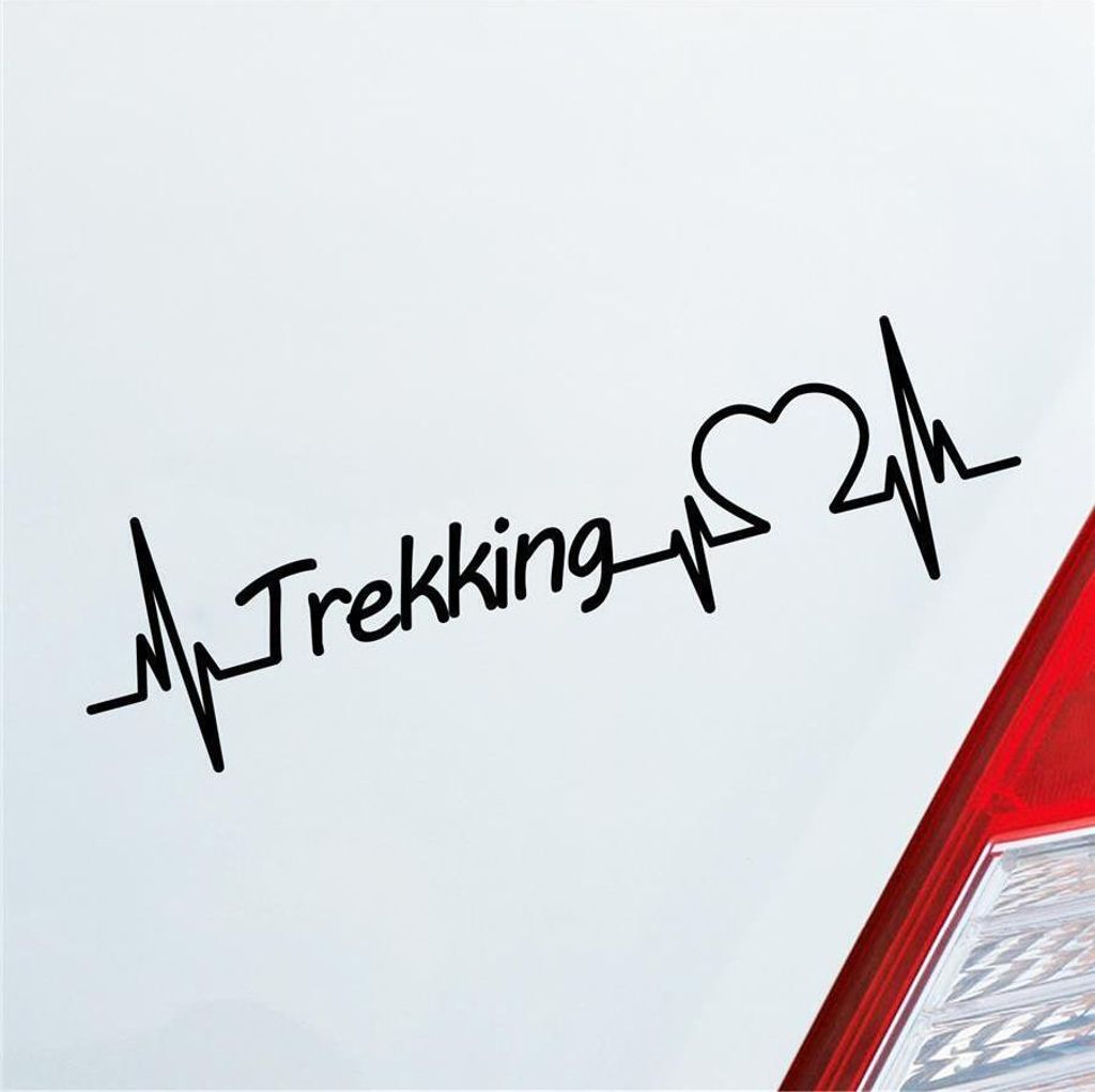 Auto Aufkleber Trekking Herzschlag Wandern Gehen Sport Liebe 19x5 cm Schwarz Matt Sticker Heckscheibenaufkleber