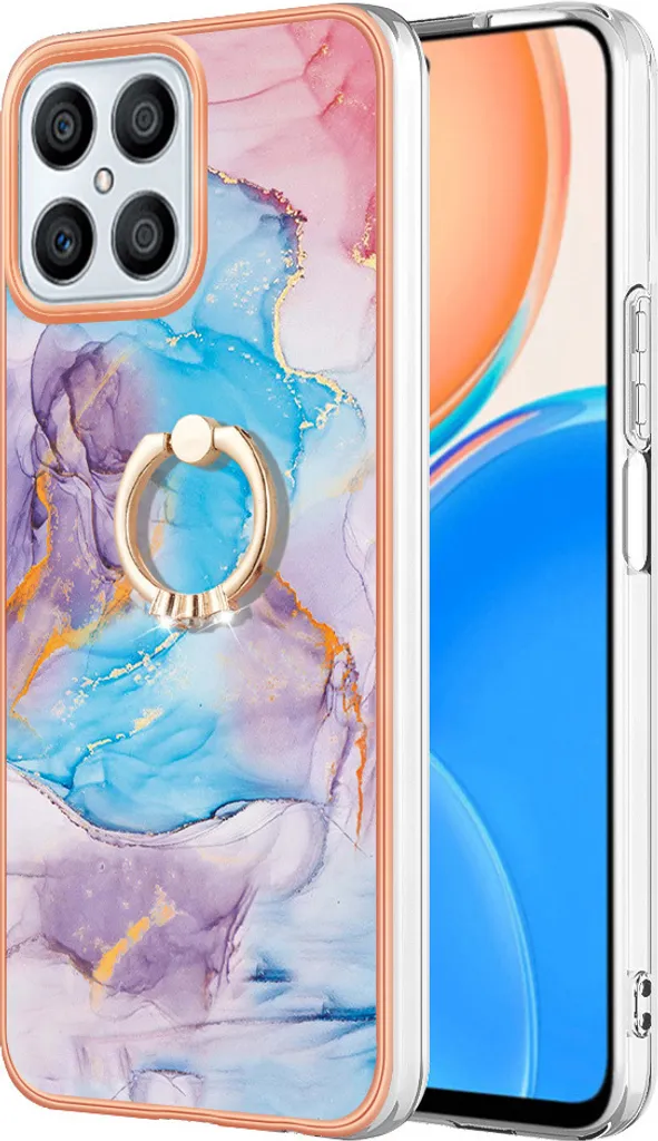 Cover Sicura Honor X8 4G: Silicone Morbido Blu e Anello Anti-Caduta