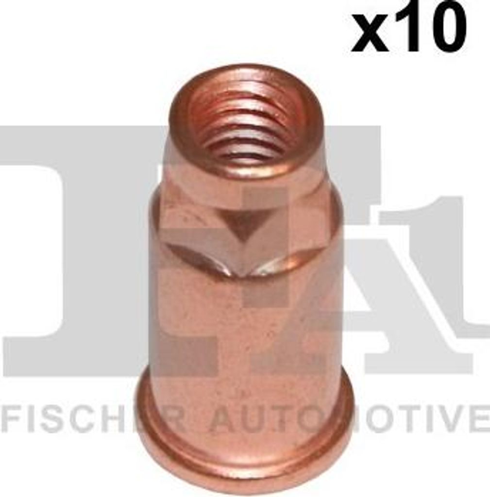 10 Stück Mutter M8x1,25 mit Flansch, Kupferbeschichtet, Höhe 27 mm, Schlüsselweite 11 mm