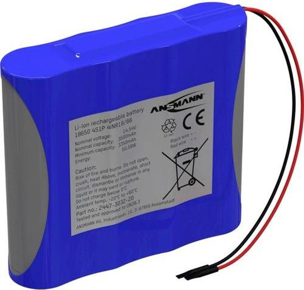 Ansmann 4S1P Akkupack 4x 18650 Kabel Li-Ion 14.5V 3500mAh 14.5 V 3500 (2447-3032-20)