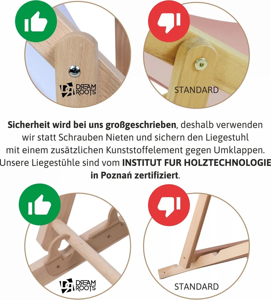 Dreamroots sdraio pieghevole in legno, fino a 130 kg, lettino pieghevole con regolazione dell'inclinazione dello schienale a 3 livelli, chevron e fiori - 6
