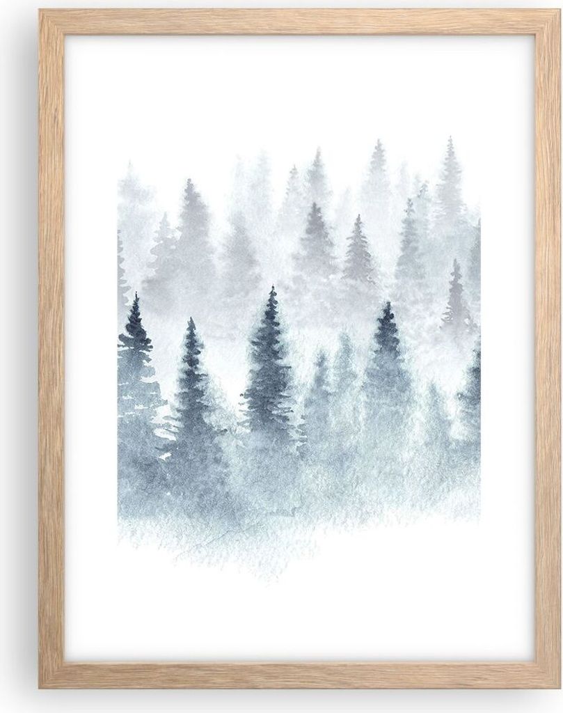 Gerahmtes Poster - Rahmen in heller Eiche - Bäume Wald Natur - 30x40 cm - Wand Bild - Wanddeko - Wandbilder - Kunstposter - Wandposter - Bilderrah...