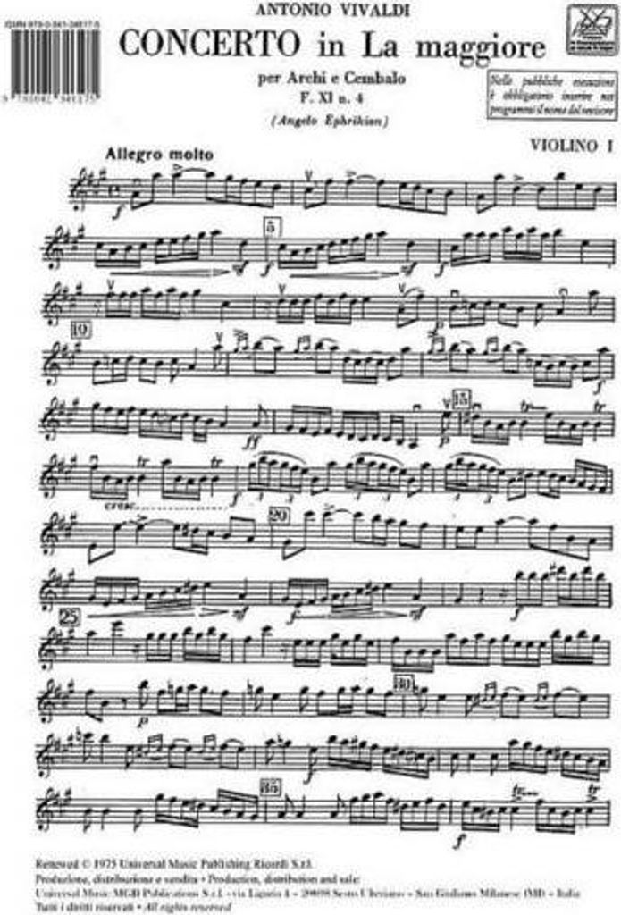 Concerto la maggiore RV158per archi